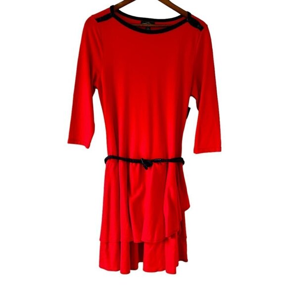 Ralph Lauren NEW Dropped Waist Dress Bistro Red with Navy Trim and Belt   Med - Picture 2 of 10